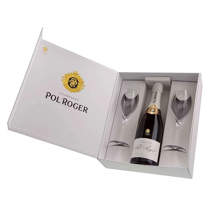 Champagne Pol Roger Brut Reserve NV Gift Pack with 2 glasses-Gifts-World Wine